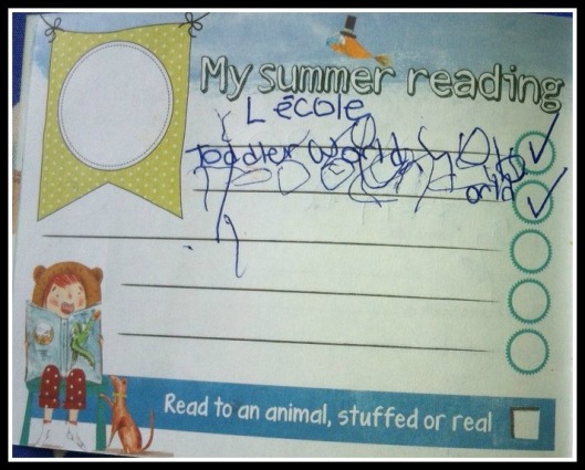 I was torn about writing the titles in over my 5-year-old's handwriting but otherwise I'm not sure we'll be able to track progress... maybe her writing will improve by the end of the summer and I won't have too....