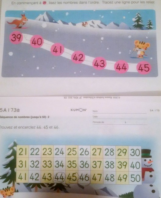 My 4-year-old's Kumon math homework.